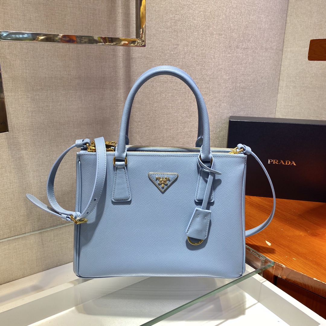 Prada Medium Galleria Saffiano Leather Bag Tote Shoulder Bag Light Blue 1BA863